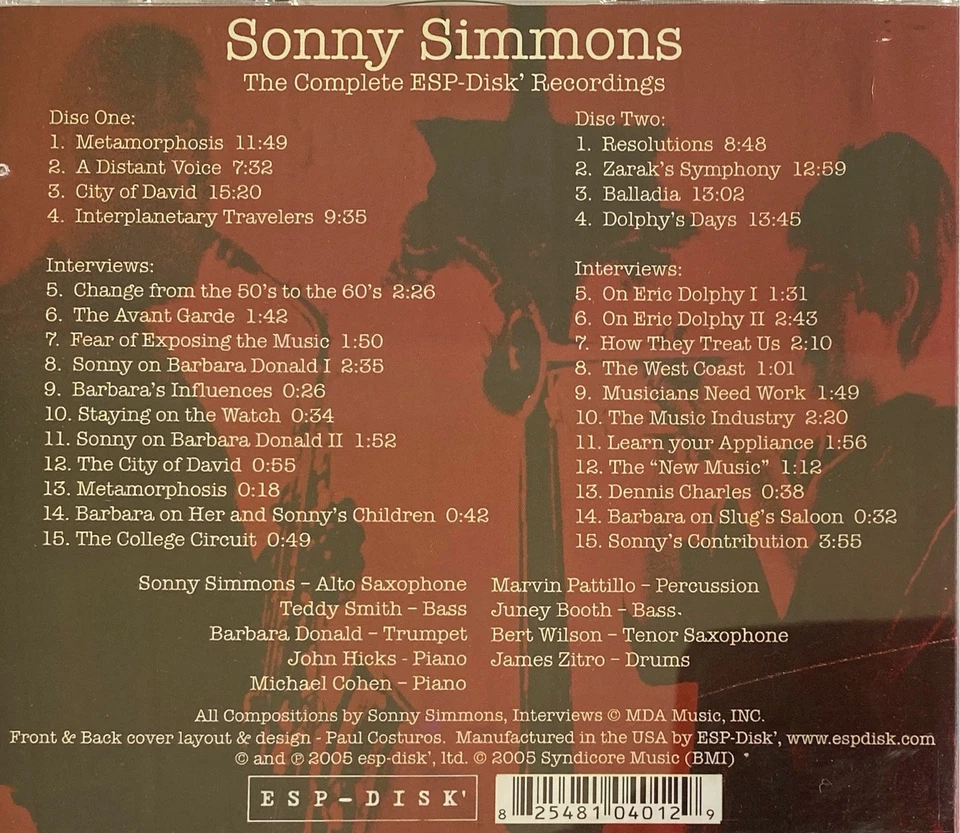 SONNY SIMMONS - The Complete ESP Disk Recordings 2 x CD 2005 ESP AS NEW! - Image 2 of 2