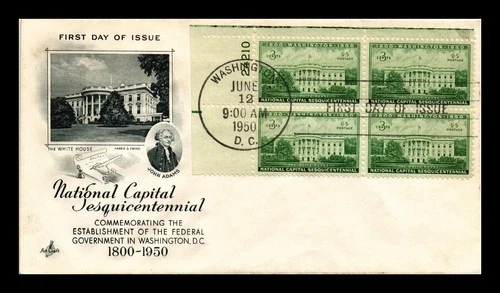 DR JIM STAMPS US COVER NATIONAL CAPITAL WHITE HOUSE FDC SCOTT 990 PLATE BLOCK
