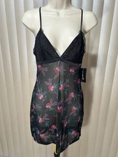 INC Short Sheer Nightgown S Nighty Black Floral Mesh International Concepts