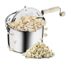 Stovetop Popcorn Maker - 6.5-Quart Stainless-Steel Popcorn Popper with a Hand...