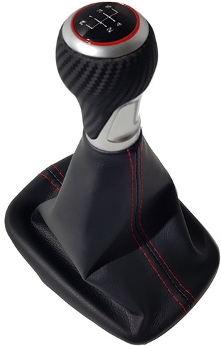 PASST FÜR SEAT IBIZA CUPRA 5 GANG CARBON SCHALTKNAUF SCHALTSACK NAHT ROT / RING