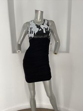 Alice + Olivia Sleeveless Mini Dress Sequined Bodice Black White Size 0