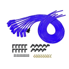 Spark Plug Wires Spiral Core 8.5mm Blue 45 degree Boots Universal Set V8 W/ Loom
