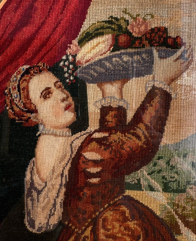 Antiguo Petit Point de colección enmarcado en marco dorado rococó 1939 ZZ437 Foto 3 de 4