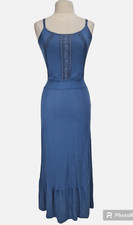 OLD NAVY Women Size XS Ruffle Maci Dress Stretchy Soft Teal Blue Pullover 181P