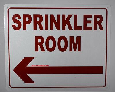 Sprinkler Room Arrow Left Sign, Engineer ....... ...Sign (White, 10x12) 