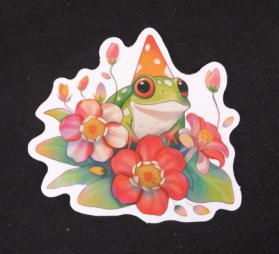Frog Sitting In Flowers Adorable Frog Sticker 2.18'' x 2.25'' (S)
