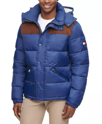 Tommy Hilfiger Men's Mixed Media Nylon and Corduroy Quilted Puffer