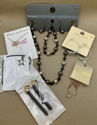 Jewellery Job Lot Six New Various Tones Earrings Necklaces On Card M&S - Picture 1 of 7