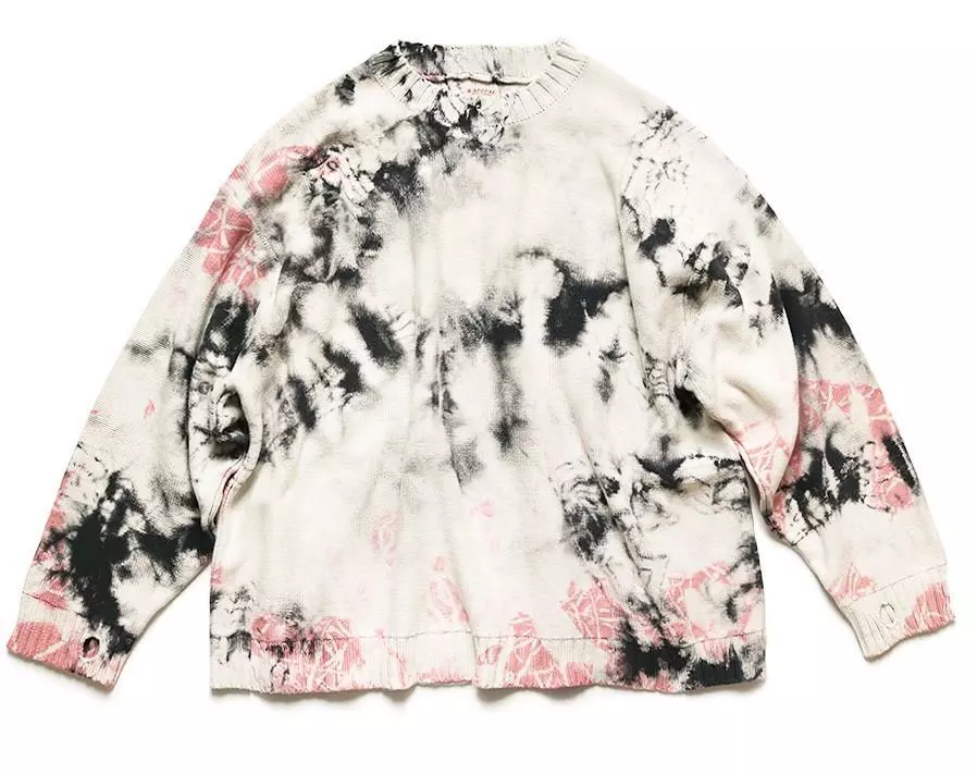 KAPITAL ASHBURY DYED 5G knit crew sweater black pink