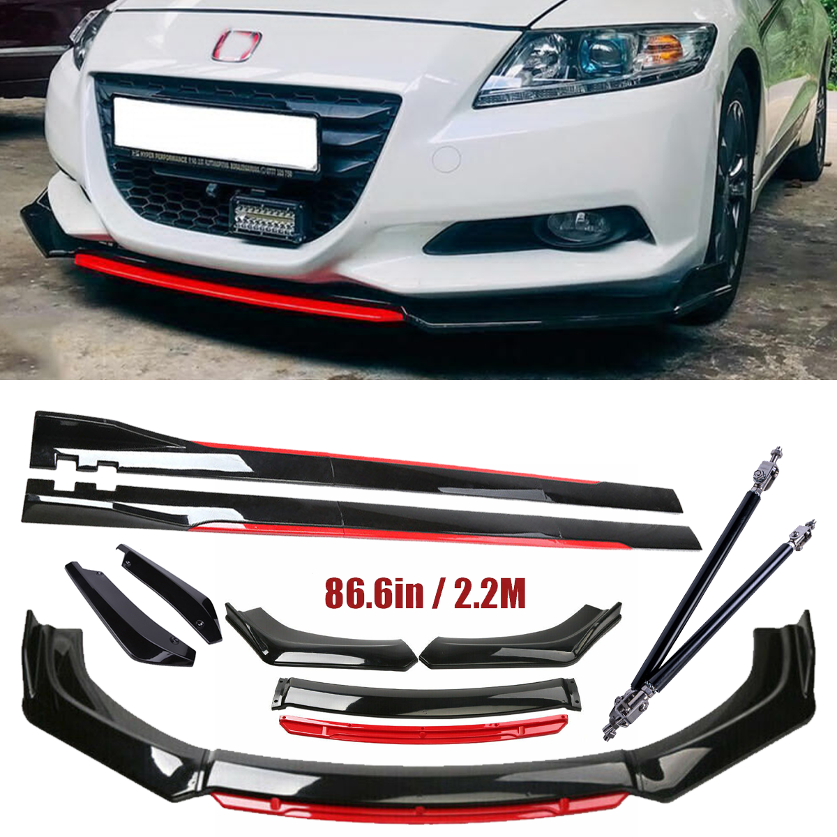 For Honda CR-Z Front Bumper Lip Spoiler Splitter Side Skirt Body Glossy Black