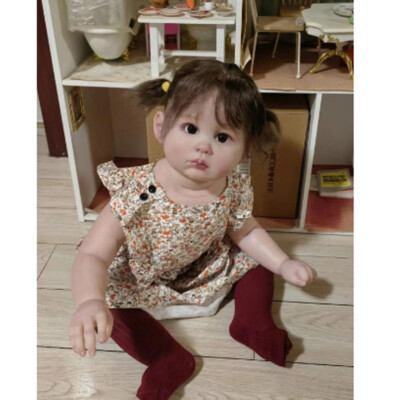 28inch Lifelike Painted Toddler Girl Reborn Doll Finished Rooted Hair Cloth Body