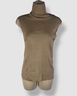 $990 The Row Women's Beige Desio Sleeveless Silk Knit Turtleneck Top Size M 