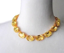 Light Topaz Crystal Collet Necklace -Gold Cup Chain Jewelry - Anna Wintour Style