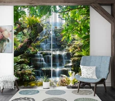 3D Waterfall Rocks Leaves ZHUA4120 Photo Curtain Window Blockout Fabric Amy 2023