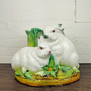 Vintage Italian Majolica Rabbit Cachepot/Jardinière Plant Pot #234