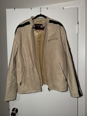 Vtg Beige Men s Cartini Collection Leather Racing Jacket Size 2X