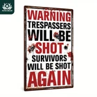 Vintage Tin Metal Signs Home Décor 8x12 Warning Trespassers Will Be Shot Survivo