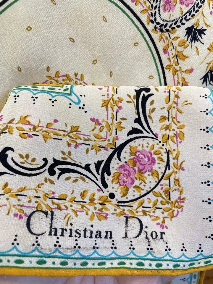 H74# Christian Dior Bufanda Vintage Floral Barroco Estampado Cuadrado - Necesita Limpieza Foto 4 de 4