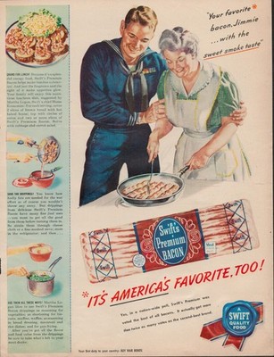 Swift & Company Quality Foods Premium Bacon 1940s WWII Era AD462