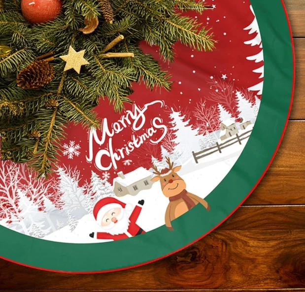 Christmas Tree Skirt Red and Green Tree Skirt Ornaments Soft Plush Christmas Tre - Image 4 of 4