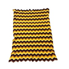 Vintage Handmade Crochet Chevron Afghan Throw Blanket Retro 1970s
