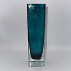 Vintage 8" Murano Green Cased Glass Bud Vase Colony Made In China