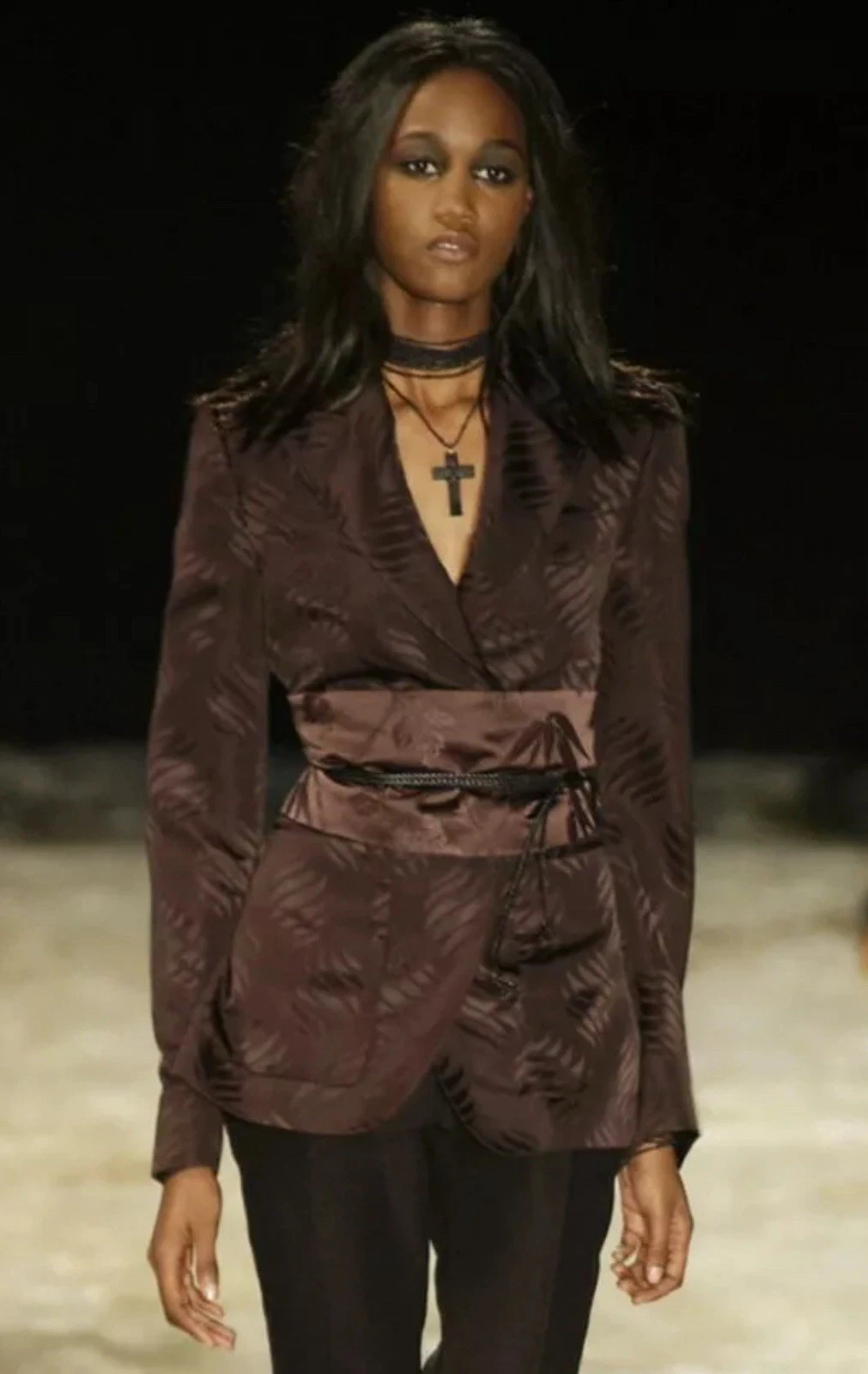 *GUCCI TOM FORD* Veste blazer vintage Runway F/W 2002 en soie avec ceinture Obi IT 40