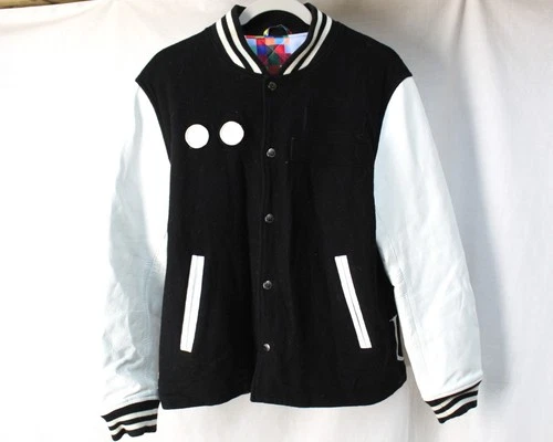 Uniform Experiment Varsity Jacket Sz 2 Black White Leather Colorful Lining Japan - product listing photo