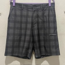 Men's Pebble Beach Performance Golf Shorts Size 34 Gray Plaid Zip Pocket EUC