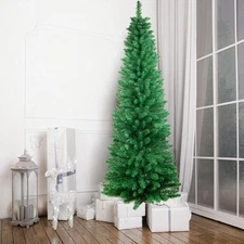 Artificial Pencil Christmas Tree 4FT 5FT 6FT 7FT Hinged Pine Bushy Solid Green