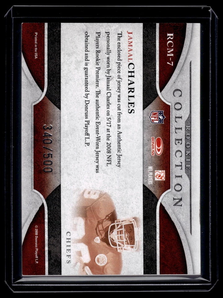 Jamaal Charles 2008 Donruss Threads Rookie Collection Relic Card /500 #RCM-7 - Image 2 of 2