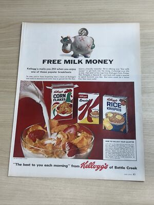 Kellogg's Corn Flakes Free Milk Money 1966 Vintage Print Ad Look Magazine