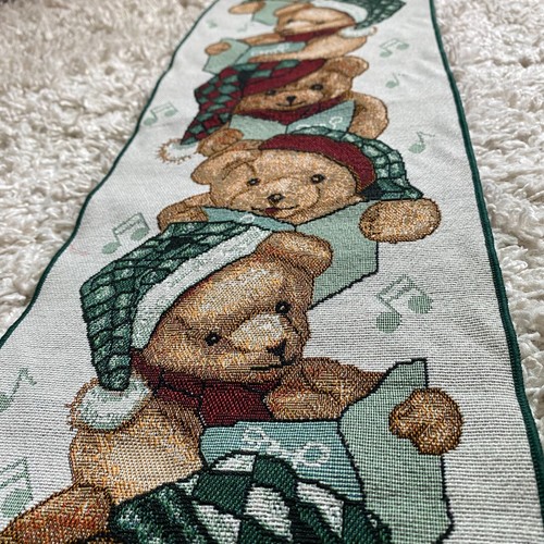 Singing Music Teddy Bears Embroidered Holiday Tapestry Banner 8.5 in x 33 in - Picture 2 of 6