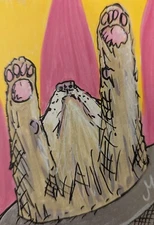 ACEO Original Cat Painting "Stretch" Folk Art by Josh Merritt (3.5x2.5in.)