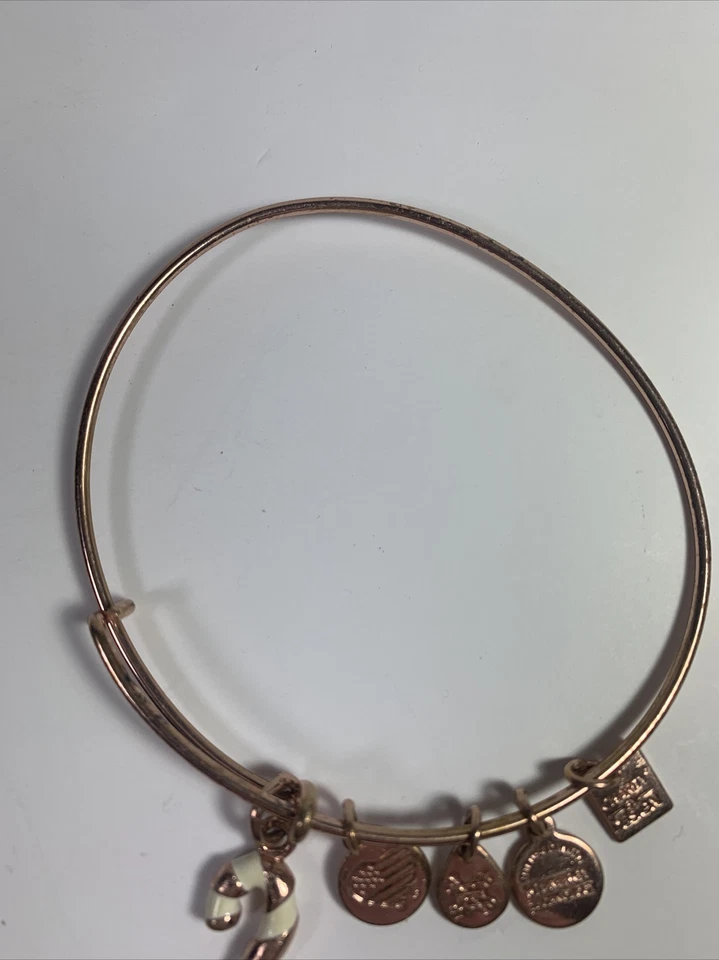 Pulsera Alex and Ani Navidad Bastón de Caramelo Esmalte Dije Tono Oro Rosa Foto 3 de 4