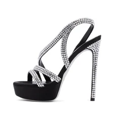 Roman Style Platform Womens 13cm Stiletto Heels Open Toe Slingback Rhinestone sz