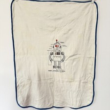 Vintage Gymboree Robot Cotton Baby Blanket Reversible 2 Ply 2004 Lovey STAINS