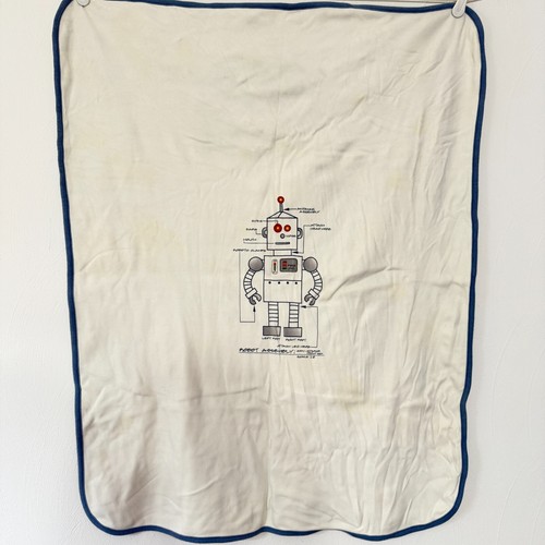Vintage Gymboree Robot Cotton Baby Blanket Reversible 2 Ply 2004 Lovey STAINS
