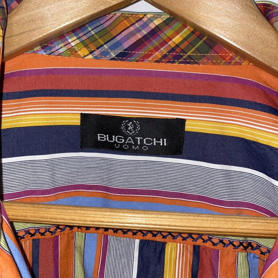 Bugatchi Shirt Mens Size XL Multicolor Striped Button Up Long Sleeve Flip Cuff - Image 2 of 4