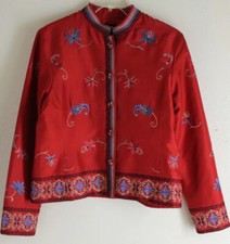 Icelandic Design Fantastic Rich Red FIBER ARTIST Embroidered Silk Jacket Sz S