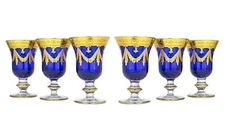 Set of 6 Interglass Italy Crystal Glasses - Cobalt Blue Italian Wine Goblets