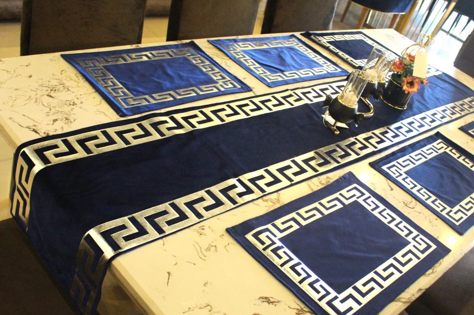 Luxury Velvet Table Runner Greek 6pc Placemats Velvet-All Colour Gold/Silver key - Image 3 of 4