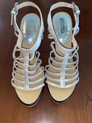 Michael Kors Womens Silver Strap High Heel Shoes Size 1/2
