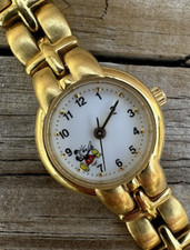 Disney Time Works Mickey Mouse 7" Watch Gold Tone Bracelet 85/8132 Vintage Japan