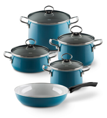 RIESS 0558-010 RIESS Emaille Topfset 5-tlg. Nouvelle extra stark, Aquamarine