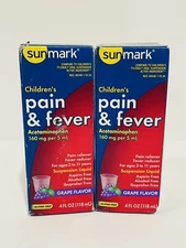 2 X Childrens Pain and Fever Suspension 4 oz By Sunmark - Exp 09/25