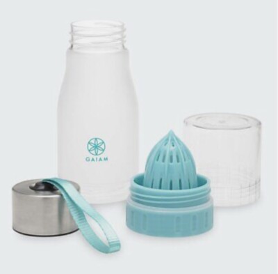 Gaiam 22 Oz. Water Bottle w Fruit infuser partition, carry strap, Frosted, NWT