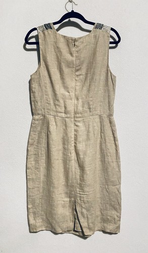 LOFT Dress Womens 8 Sleeveless Sheath Beaded Sequin Beige Linen Lined Boho - Picture 4 of 6