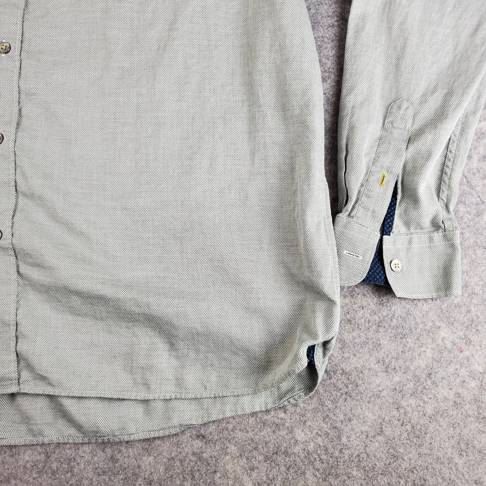 Camisa Ted Baker Abotonada Hombres Talla 7 Gris Cuello Manga Larga Bolsillo Informal Foto 4 de 4